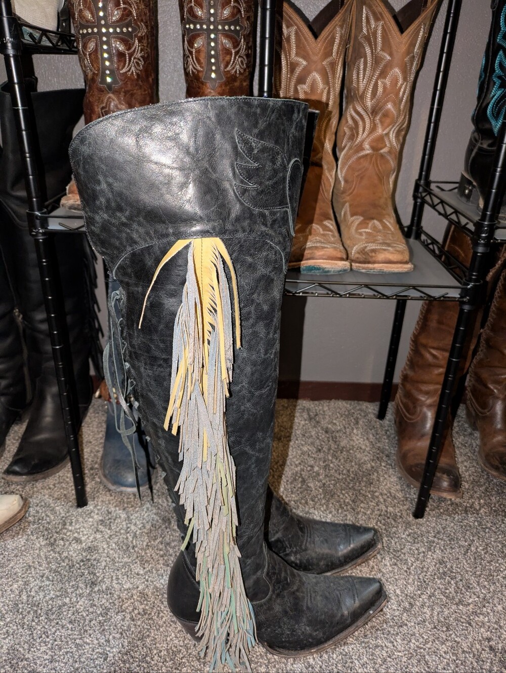 Women’s Black Over-the-Knee Fringe Boots - Picture 4 of 7